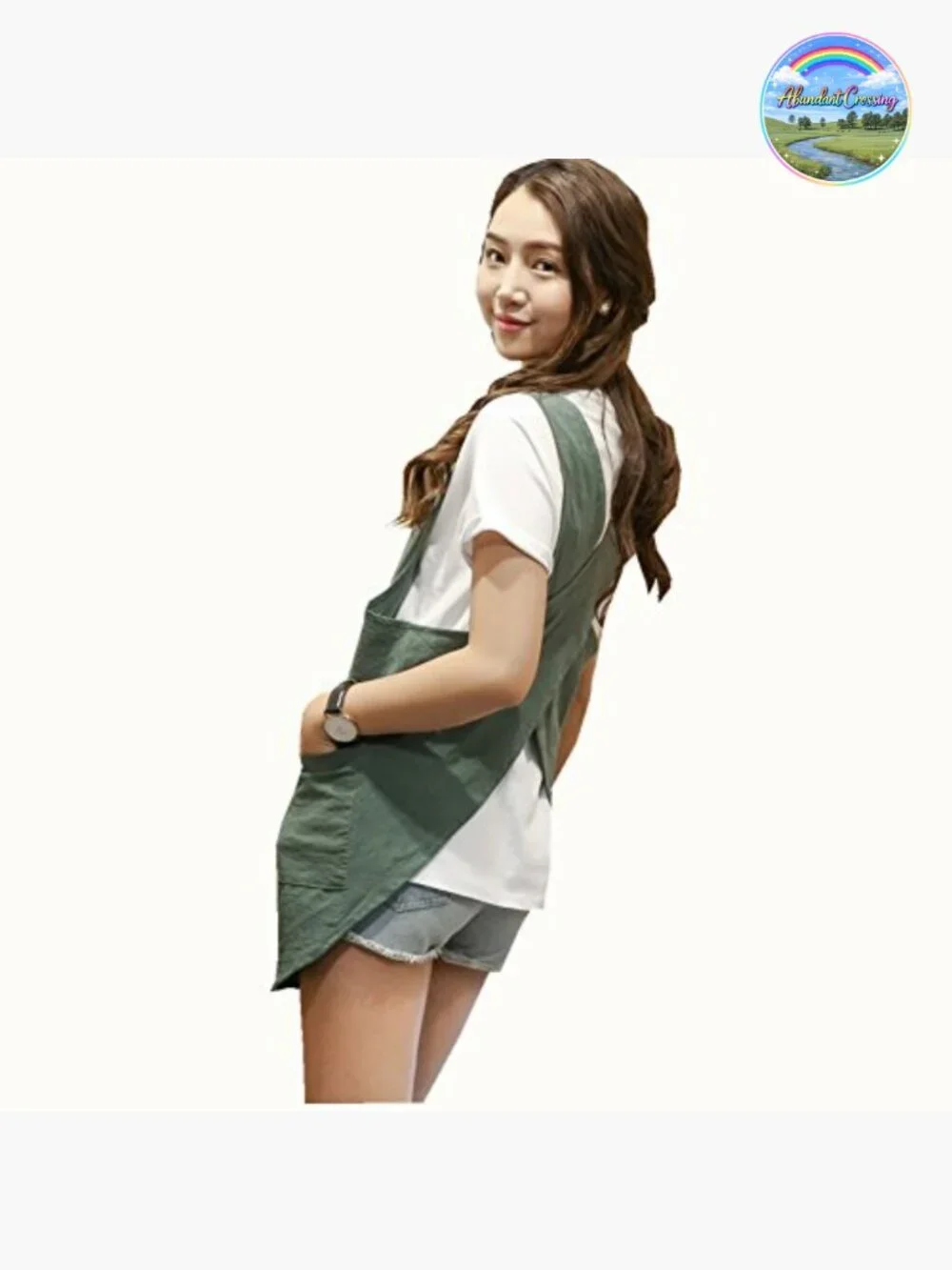 Cotton Linen Halter Cross Bandage Apron with Pockets